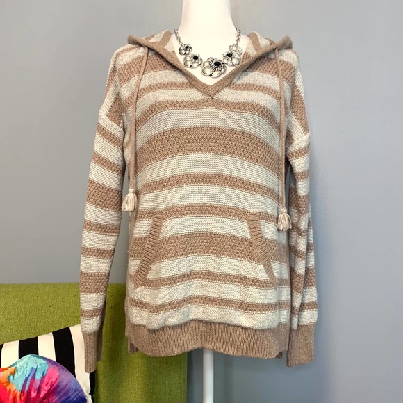 Madewell Tan Cream Striped Knit Hooded Sweater - Picture 6 of 6